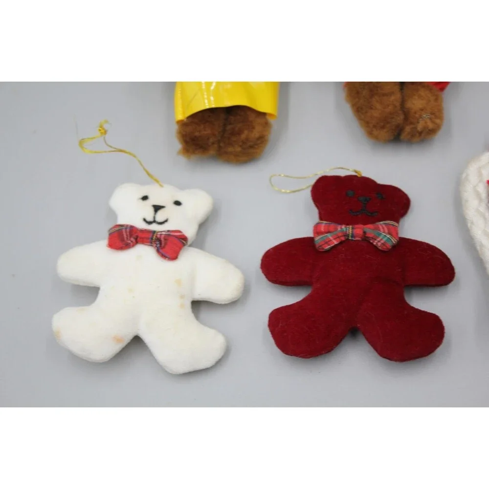 Vintage Teddy Bear MCM Christmas Decor Lot Of 10 Raincoat Penguin Pajamas Bows